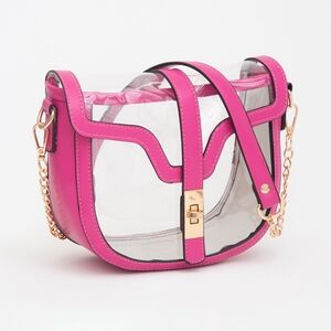 Pink Fuchsia Transparent Clear Saddle Bag Purse Shoulder Casual See Through